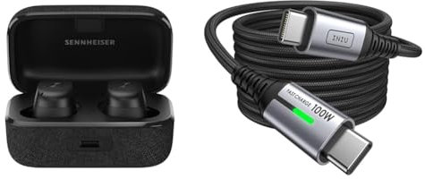 Sennheiser Momentum True Wireless 3 — Bluetooth-In-Ear-Kopfhörer für Musik und Anrufe mit adaptiver Geräuschunterdrückung und 28 Stunden Akkulaufzeit & INIU USB C Kabel