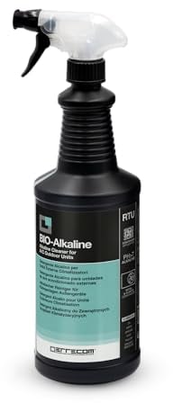 Errecom Bio-Alkaline détergent alcalin avec tensioactifs biodégradables pour unités de climatisation extérieures, flacon pulvérisateur avec jet réglable avec et sans mousse 1L, gants jetables inclus