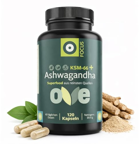 Ashwagandha KSM66 Wurzelextrakt mit Magnesium, Zink und Vitamin B6 – 120 Vegane Kapseln, Hochdosiert, Ohne Gentechnik, Stressbewältigung