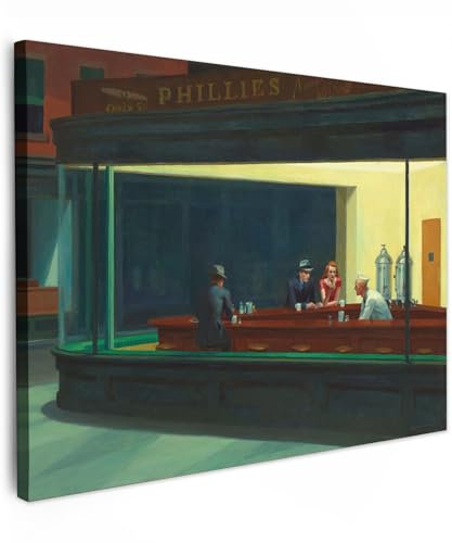 MuchoWow© Impression sur Toile Decoration Murale Peinture 80x60 cm Reproductions de Tableaux Célèbres Décoratif Muraux Décoration Chambre Engoulevent - Edward Hopper