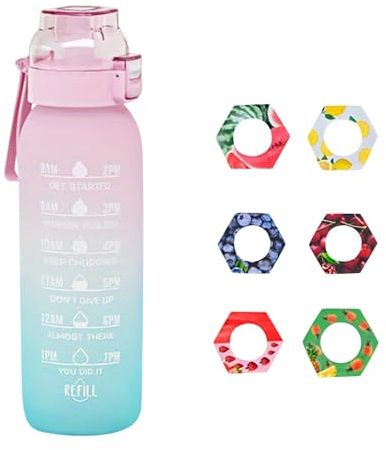 2024 Neu Wasserflasche mit Geschmack Flasche Original Set, 1000ML Trinkflasche mit 6/7/12 Geschmackskapseln Set für ein erfrischendes Trinkerlebnis Flasche für Outdoor Sport (Rosa,mit 6 Pods)