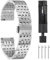 sourcing map Stainless Steel Watch Bands 12mm Double Pressing Butterfly Clasp Metal Solid Steel Chain Watch Strap Replacement Fits Smart Watch for Men Women, Silver Tone