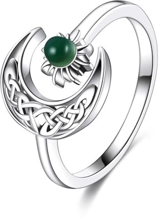 Sonne Mond Ring für Damen Sterling Silber Achat Sonnen und Mond Ring Offener Finger Geburtstag für Frauen Herren (Sonne Mond Ring-7)
