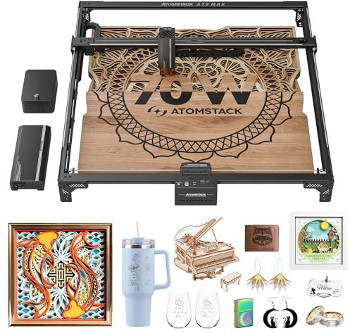ATOMSTACK A70 Max Lasergravur- und -schneidemaschine, 70W Ausgangsleistung, 800 x 850 mm Arbeitsbereich, 400 mm/s, Ein-Klick-Autofokus, hohe Präzision für Holz, Metall, Acryl, Keramik, DIY-Projekte
