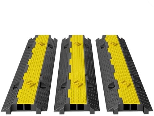 3 Packs Heavy-Duty Rubber Cable Protector Ramp,15,000 lbs Capacity,2 Channels,Driveway Hose Protector with Flip-Top Cover & Warning Tape for Indoor & Outdoor Use