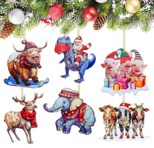 LETTERASHQP Weihnachtsbaumschmuck 6 Stück Weihnachtsbaumschmuck Tiere lustig weihnachtskugeln lustig Acryl Tannenbaumschmuck Christbaumschmuck Ausgefallen Christbaumkugel Personalisiert