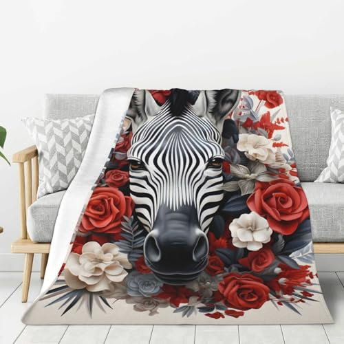 Mexpekil Überwurfdecke, Sofa-Überwurf, flauschig, weich, warm, vielseitige Fleecedecke, Rosen-Zebra-Decke, Überwürfe für Sofas, groß, 101,6 x 76,2 cm