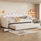 Ymkua Einzelbett Kinderbett Sofabett 90x200 cm, Daybett Schlafsofa Tagesbett mit LED-Leuchten und Rollbett, Jugendbett Bett mit Lattenrost, Gästebett Wohnzimmer, Samt, Ohne Matratze (Beige)