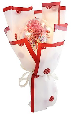 Alipis 2 Pezzi1 Bobo Palla Piena Di Stelle Palloncini Rosa Bouquet Di Fiori Luminosi Bouquet Di Peonie Rosa Mazzo Di Fiori Illuminato Da Sposa a Mano Fiori Secchi Rosso