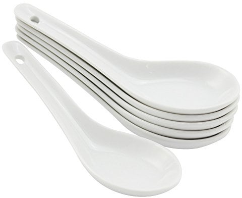 COM-FOUR® 6x cucharas de sopa asiáticas - cucharas de arroz hechas de porcelana blanca - cucharas para servir tazones de arroz, ramen, aperitivos, postres - cucharas para dim sum (6 piezas - blanco)