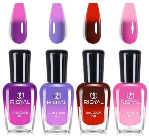 Colour Changing Nail Polish Sets - Temperature Changing Colors Nail Polish Set - Burgundy Red Purple Pink Mood Temperature Change Nail Varnish Sets - Pure Color Long Lasting Nail Polish for Women