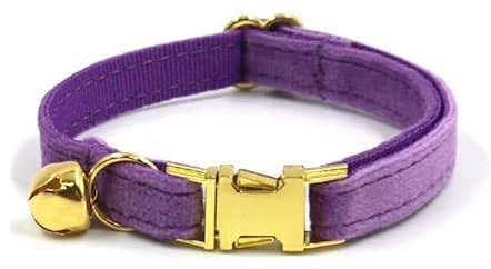 Personalisiertes Katzenhalsband mit Namensschild, verstellbares Samt Katzenhalsband mit Glocke, Haustier Halsband mit Name Telefonnummer Gravierte ID Tags (Deep Purple)