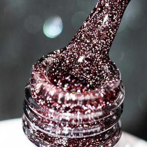 BURANO Brown Reflective Glitter Gel Nail Polish, UV LED 7.3ml Sparkle Nail Polish Holographic Glitter Gel Curing Need for DIY Home S7