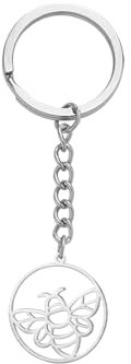LIKGREAT Porte-clés abeille pour hommes femmes Porte-clés bourdon en acier inoxydable Accessoires ronds simples Décoration de sac à main (Argent)