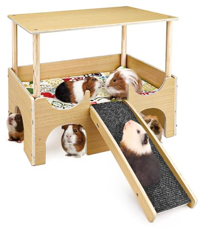 Chihutown Maison pour cochon d'Inde, cachette pour hamster, lapin, jouets pour cochons d'Inde, accessoires pour cochons d'Inde, maisons et habitats pour petits animaux (bois)