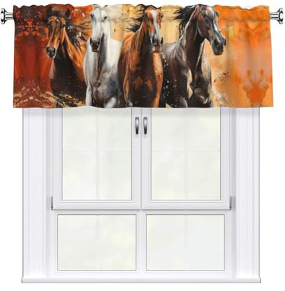 YaWea Kurzer Vorhang mit Pferde-Motiv, Kunstdruck, 137,2 x 45,7 cm, Fensterbehandlung mit Stangentasche, für Küche, Bad, Schlafzimmer
