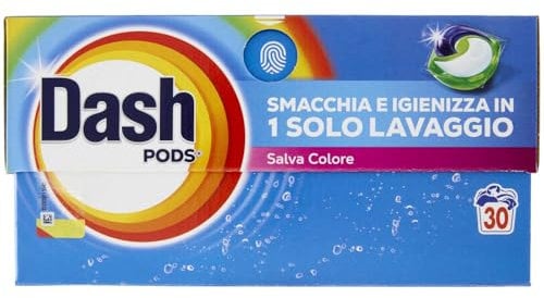 Dash Pods Detersivo In Capsule, 30 Lavaggi, Salva Colore, Rimuove Le Macchie, Igienizza, Brillantezza Per I Capi