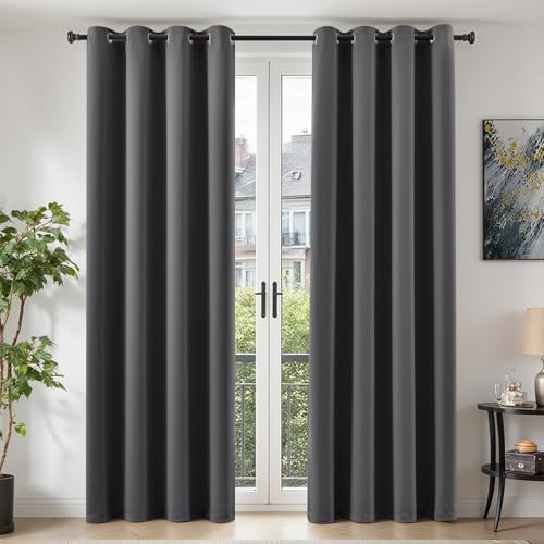 TOPICK Gardinen Verdunklungsvorhänge Vorhänge 2er Set H245xB140 Dunkelgrau | Gardinen mit Ösen Wohnzimmer Fensterdekoration Curtains Living Room Vorhänge Blickficht Schlafzimmer Türvorhang Übergardinen