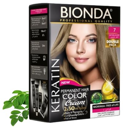 BIONDA Professional Haarfarbe 7 Natürliches Blond 200ml Doppelpack Keratin | Permanente Creme-Coloration in Natürliches Blond mit 100% Grauabdeckung, Keratin-Pflege und langanhaltendem Glanz