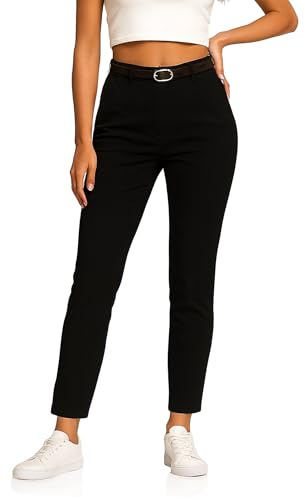 Kendindza Chino Damen Hose Stretch mit Gürtel Stoffhose Damen elegant lang Stretchhose weiches Material