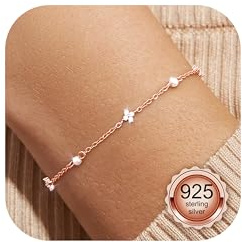 LOLIAS Bracciale Donna Oro Rosa Regolabile Bracciali con Zirconi Quadrifoglio Perle Braccialetto Bambina Ragazza Gioielli Regalo per Donne e Fidanzate