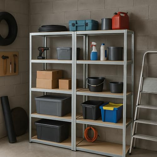 Home Treats Heavy Duty Storage Shelving Unit, 5 Tier, 180 x 90 x 40 cm, Metal Frame, 175 kg Capacity, Galvanized Steel, Industrial Style (2)