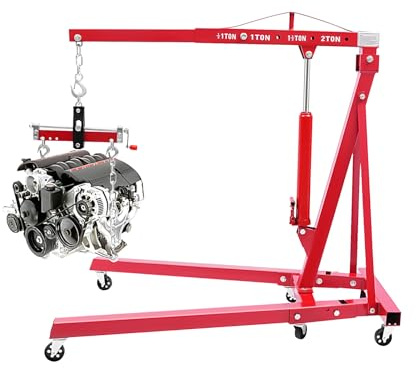 unkonwcy Hydraulikkran Mit Motorausgleicher 2-Tonnen-Klappbarer Klappbarer RäDern Motorheber Hydraulischer Motorkran Werkstattkran Motorhalter 6-RäDer Klappbar Getriebeheber Lastkran Hebekran(Rot)