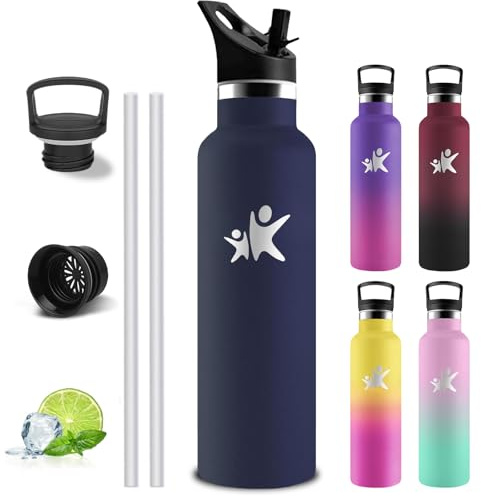 Gourde, Bouteille Isotherme 1l, Anti Fuite, Gourde Paille Adulte, Double Isolation, Bouteille Inox, Acier Inoxydable 18/8, Thermos Isotherme, Bouteille d'eau pour Randonnée, Camping, Aptitude