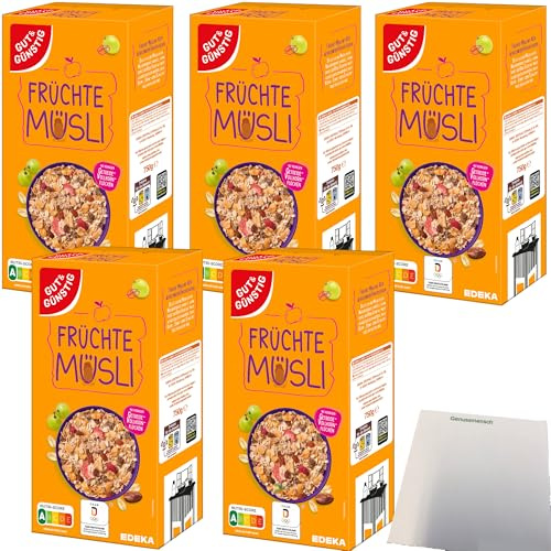 usy Bundle für Gut&Günstig Früchte-Müsli mit 40% Früchten 5er Pack (5x750g Packung) + usy Block