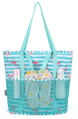Strandtasche Damen mit Reißverschluss Badetasche Klein mit Fächern Faltbar | Faltbar, Leicht, Doppelgriffe, Shopper Tasche, Schwimmtasche, Tote Bag für Reisen Strand