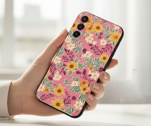 PAIXIKYZ Compatible with iPhone 6/iPhone 6s Pink Daisy Floral TPU Shockproof Soft Case Fresh Pastoral Style Cover