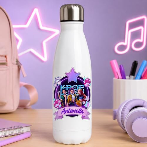 Borraccia Personalizzabile K Pop Dem-on Hunters 500ml In Acciaio Inox Termica - Con Nome Personalizzato - Idea Regalo Per Bambini E Ragazzi