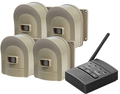 HOSMART Sistema de Alarma de Movimiento inalámbrico Resistente al Agua y al Aire Libre con Sensor de Movimiento y Detector de Movimiento Resistente a la Intemperie Una Unidad Base y Cuatro sensores