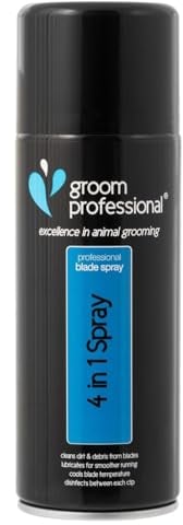 GROOM PROFESSIONAL 4-in-1 Clipper Blade Spray - Improves Blade Performance - Clipper Blade Lubricant - Used to Cool, Lubricate, Clean & Disinfect Clippers Blades - Instantaneous Results, 400ml