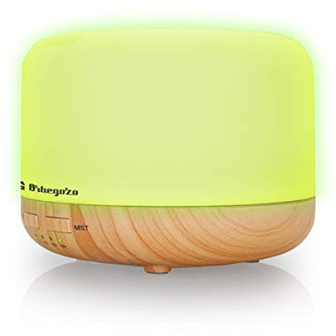 Orbegozo HUA 4000 – Humidificador ultrasónico difusor de aceites esenciales, 400 ml de capacidad, silencioso, iluminación en 7 colores intercambiables y temporizador.