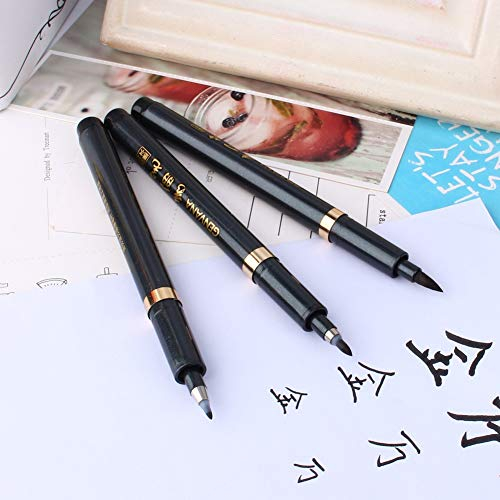 Pincel de tinta Pluma- 3 tamaño negro japonés chino caligrafía pluma para principiantes escritura, letras, firma, ilustración, diseño (paquete de 3 piezas)