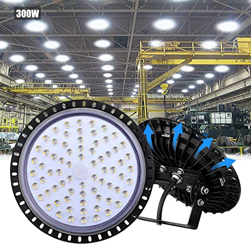 Sararoom UFO LED Lámpara Alta Bahía 300W 24000LM Foco Exterior IP65 Impermeable Industrial 6500K Blanco Frío Comercial Campana para Garaje Fábrica Taller