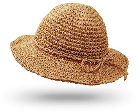 UltraKey Strohhut, handgemachte Strandmütze mit breiter Krempe Faltbare Outdoor-Sonnenhut-Strand-Kopfbedeckung für Erwachsene Kinder Mann Frauen Kind Khaki