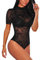 SEBOWEL Women Sexy Sheer Mesh Bodysuit See Through Short Sleeve Leotard Jumpsuit Tops Bodycon Blouse T Shirt (S, Black)