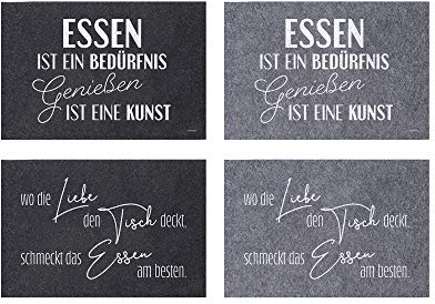 Cepewa 4er Set Tischset aus Filz mit Spruch in grau und anthrazit Platzmatte Unterlage Essen