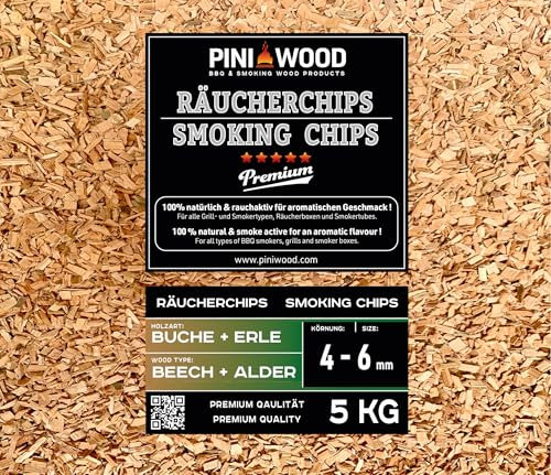 PINI 5 kg de copeaux de bois de hêtre et d'aulne mélangés de copeaux de fumage de 4 à 6 mm, 18 litres