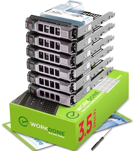 WORKDONE 6er-Pack - 3,5 Festplatten-Caddy m. 2,5-Festplattenadapter - Kompatibel für Dell PowerEdge Server 11.-13. Gen. - Handbuch - Frontsticker - Schraubendreher - Starke Trayschrauben