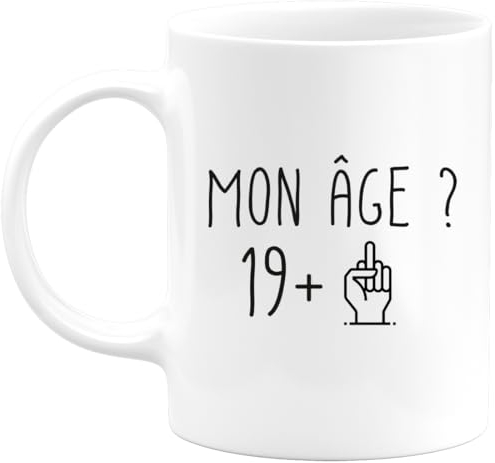 quotedazur - Mug 20 ans - Mon âge ? Doigt Honneur - Tasse Cadeau Anniversaire 20 ans - Blanc/Céramique