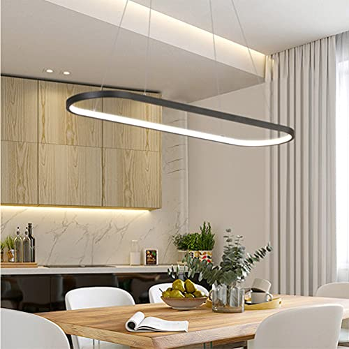 Moderne Esstisch Pendelleuchte LED Dimmbar schwarz Hängelampe Oval Höhenverstellbarer Kronleuchter mit Fernbedienung 33W Esszimmer Hängeleuchte Kreativität Küche Wohnzimmer Lampe Beleuchtung Licht L70