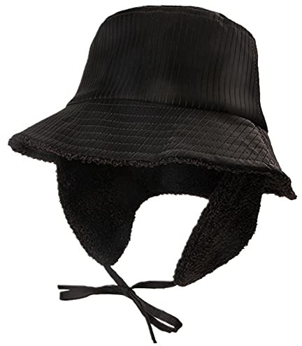ZffXH Winter-Hüte für Damen und Mädchen mit Ohrenklappen warme Glocke Fischermütze PU-Samt Frauen