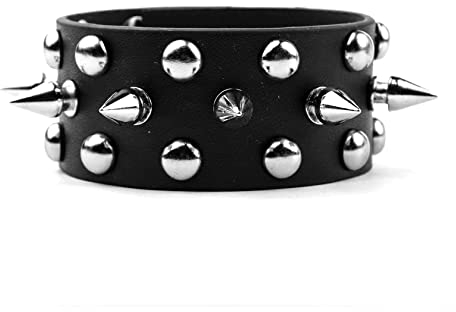 MILAKOO Lederarmband Nieten Spike Armband Leder Armreif Manschette verstellbar Druckknopf schwarz