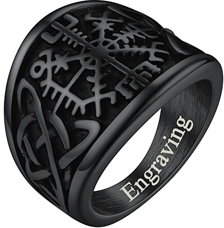 FaithHeart Viking Fingerring mit Gravur Schwarz Kompass Ring mit Keltischer Knot Retro Wikinger Style Skandinavischer Ring Vintag Partnerring Eherring Freundschaftsring