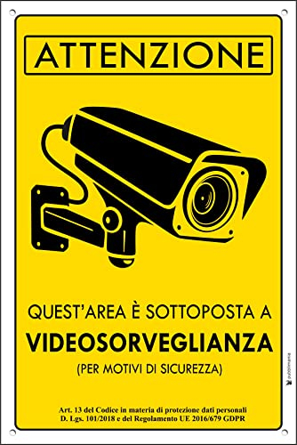 PUBBLIMANIA AREA VIDEOSORVEGLIATA Cartello in alluminio metallo 3 mm di spessore. Telecamera CCTV (N° 1 - Cm 15x20)