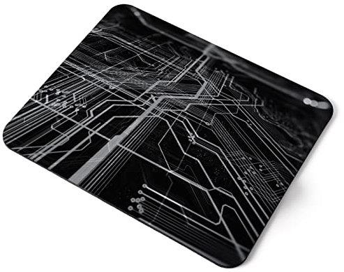 Computer Mouse Mat Pad - BW - Circuit Board Motherboard Computer Home Office PC Desk Accessory Flexible Fabric Top Large 5mm Laptop Desktop Printed Art Ergonomic #42699