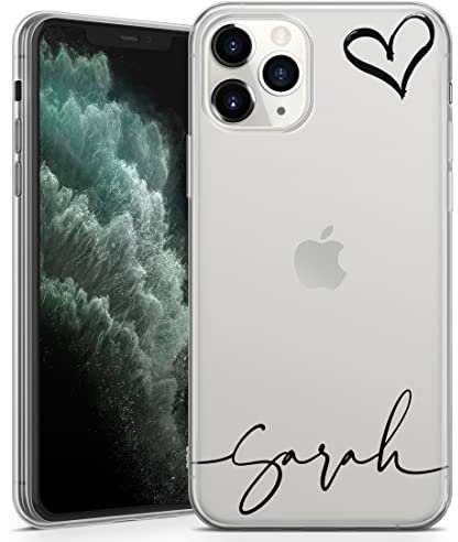 TULLUN Custodia personalizzata per iPhone 6/6S, in gel morbido trasparente, motivo cuore, con iniziali, colore: nero